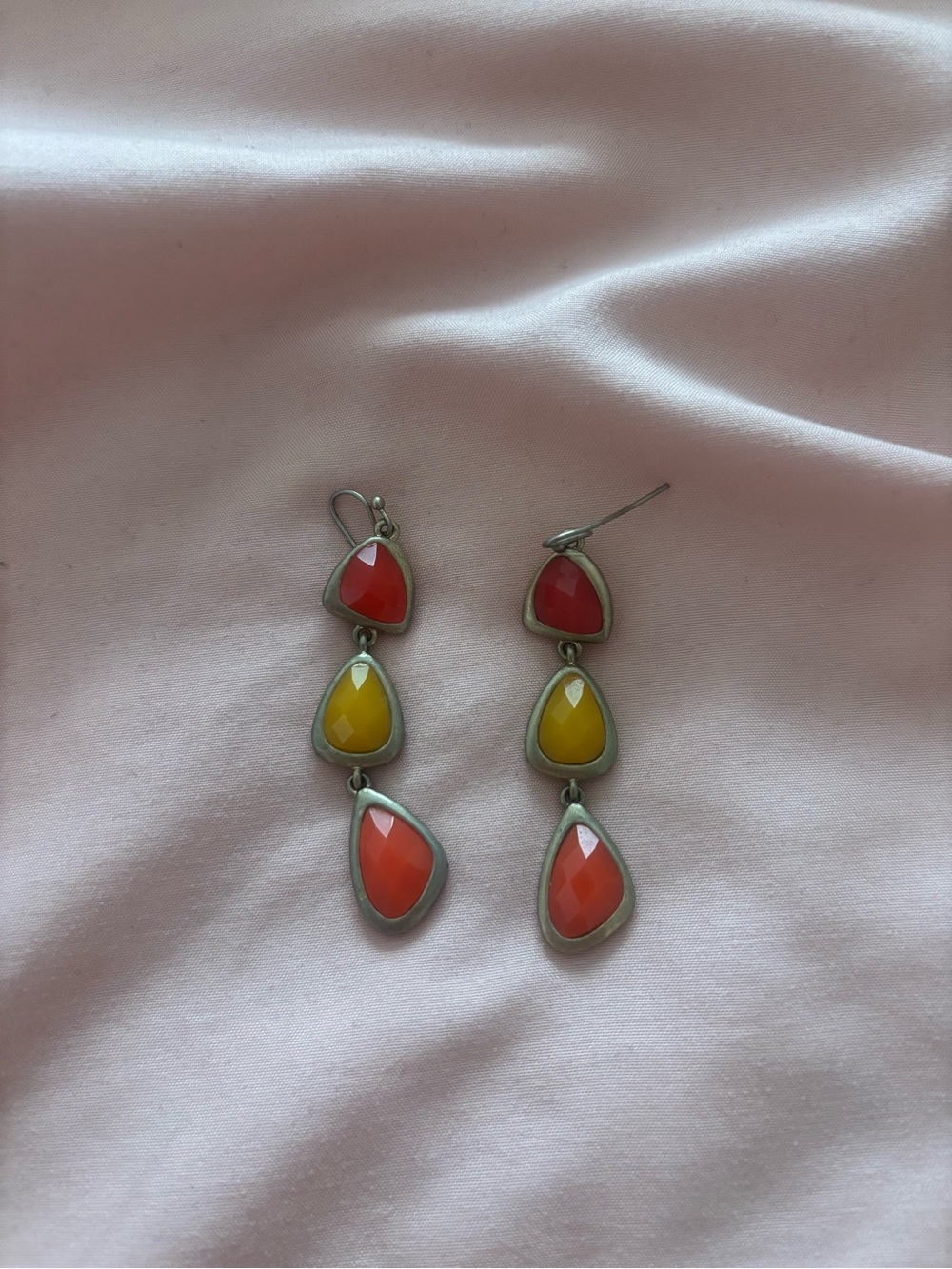 Vintage Red, Yellow, Orange Teardrop Dangle Earrings